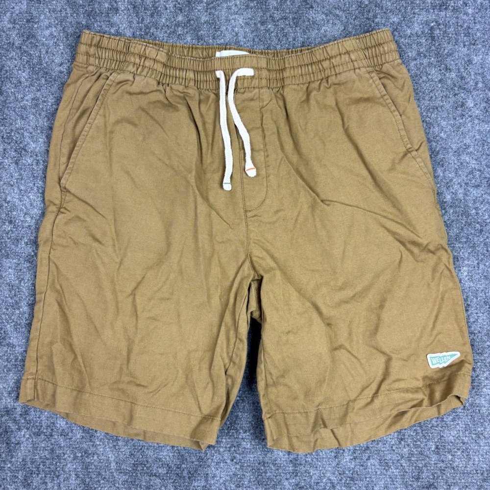 Wellen Mens Easy Shorts Dark Tan Cotton Linen Blend Drawstring Casual Size M